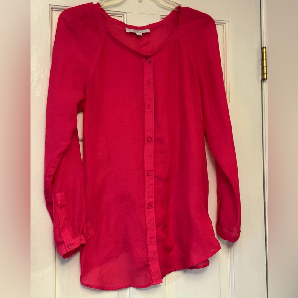 LOFT Vibrant Pink Long Sleeve Blouse